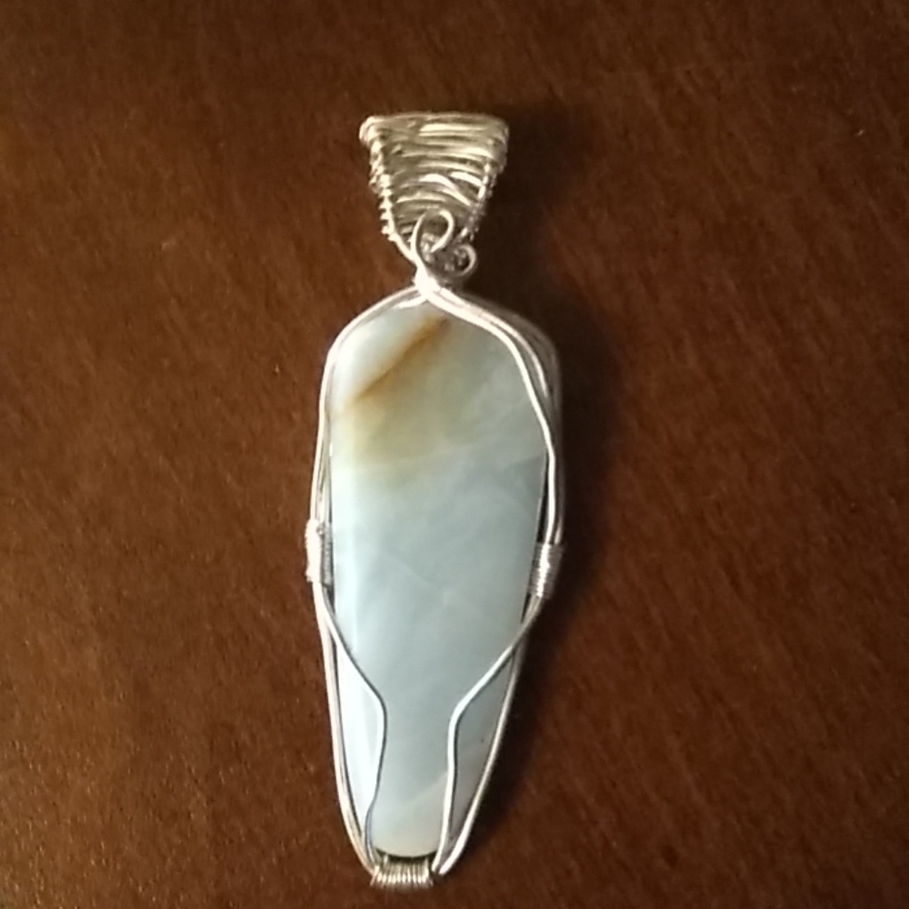 Wire wrapped blue onyx, pure Sterling silver wire!